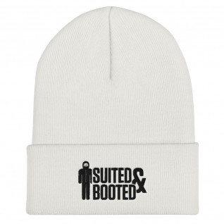 Suited and Booted Black Embroidered Cuffed Beanie
