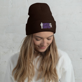 Suited and Booted Purple and White Embroidered Cuffed Beanie