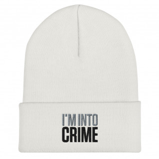 I'm Into Crime Grey and Black Embroidered Cuffed Beanie