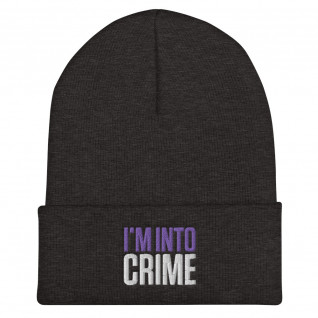 I'm Into Crime Purple and White Embroidered Cuffed Beanie